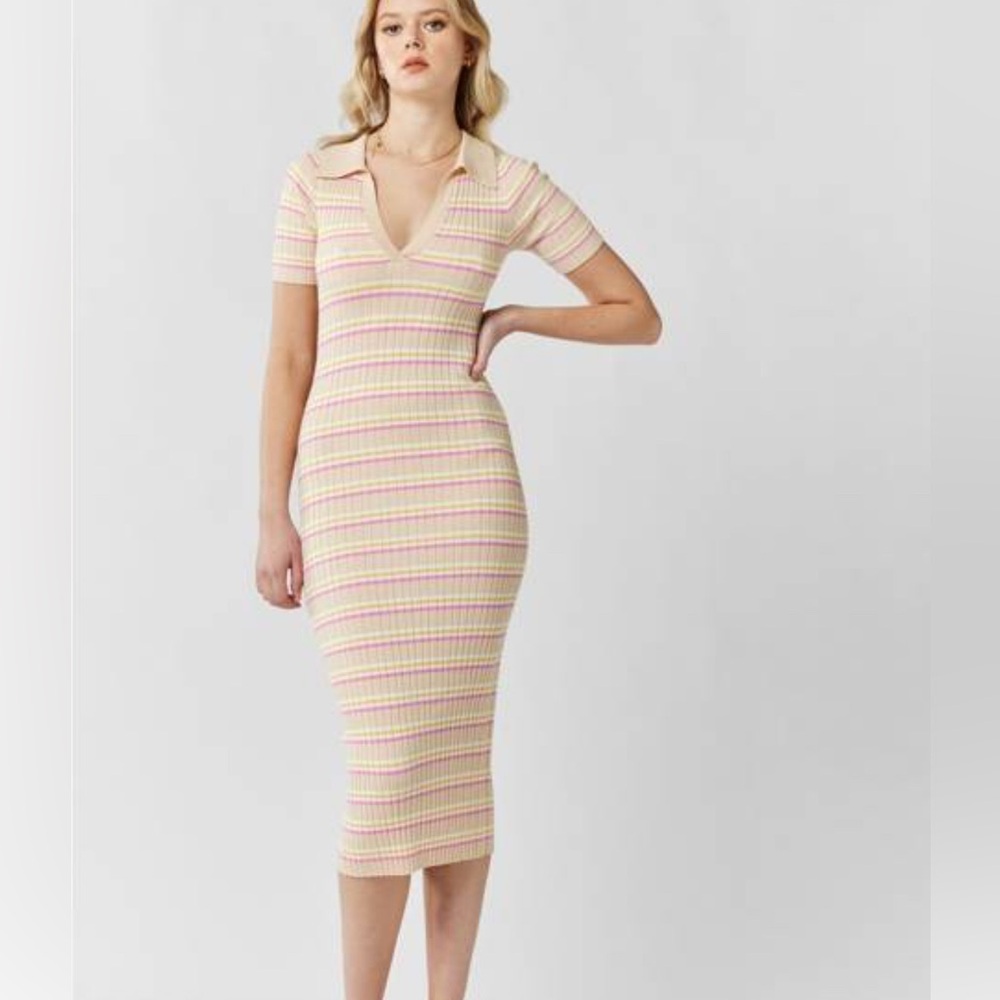 🆕 NWT Zara Striped Midi Dress in Cream and Pink Size Small
